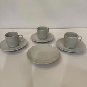 Set of 3 Porcelain Demitasse or Espresso Cups and Saucers ~ Whitish Grey